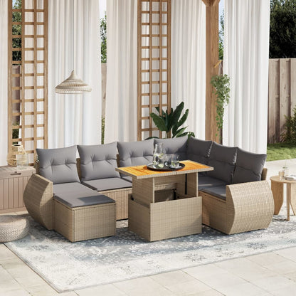 Salon de jardin avec coussins 8 pcs beige résine tressée