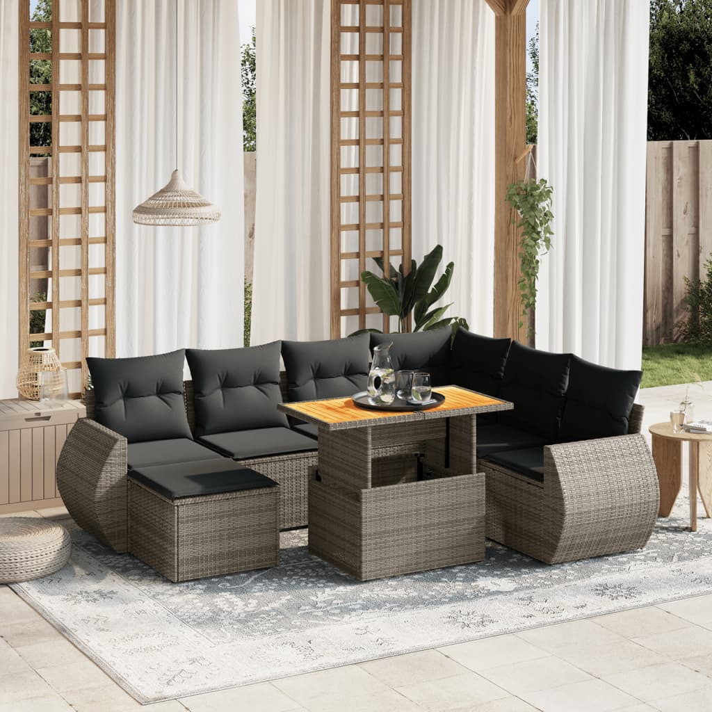 Salon de jardin 8 pcs avec coussins gris résine tressée