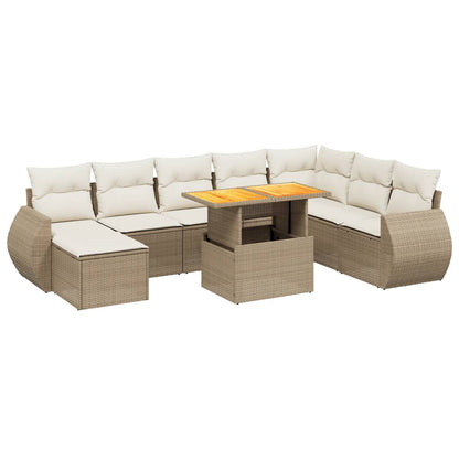 Salon de jardin avec coussins 9 pcs beige résine tressée