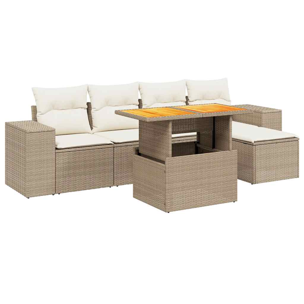 Salon de jardin avec coussins 6 pcs beige résine tressée