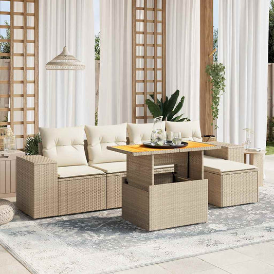 Salon de jardin avec coussins 6 pcs beige résine tressée