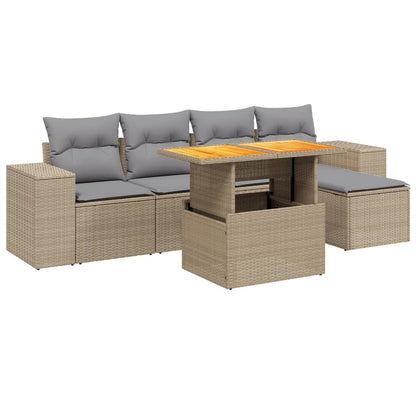 Salon de jardin avec coussins 6 pcs beige résine tressée