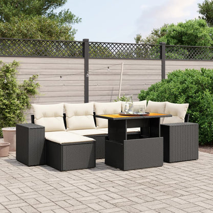 Salon de jardin 7 pcs avec coussins noir résine tressée