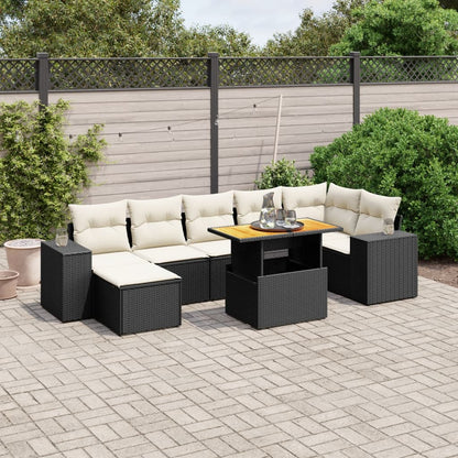 Salon de jardin 8 pcs avec coussins noir résine tressée