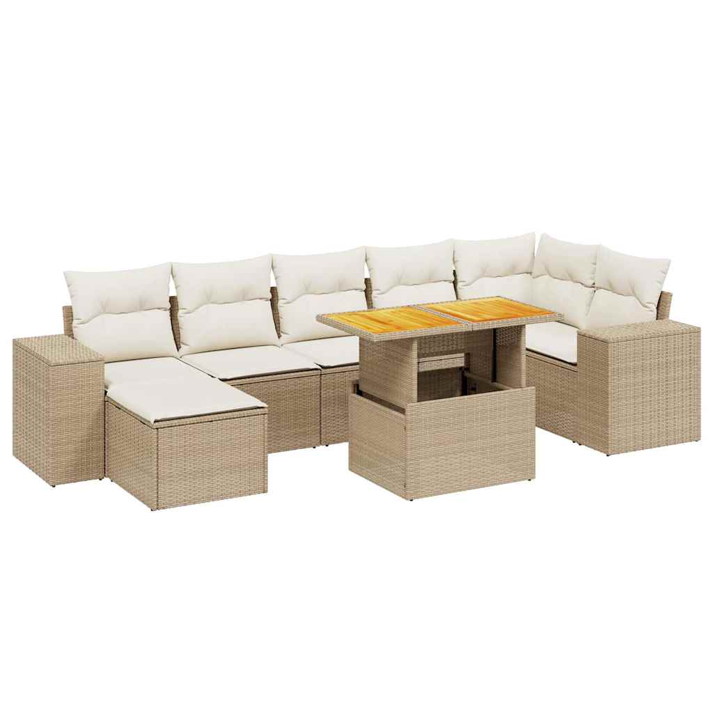 Salon de jardin avec coussins 8 pcs beige résine tressée