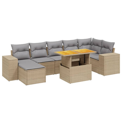 Salon de jardin avec coussins 8 pcs beige résine tressée