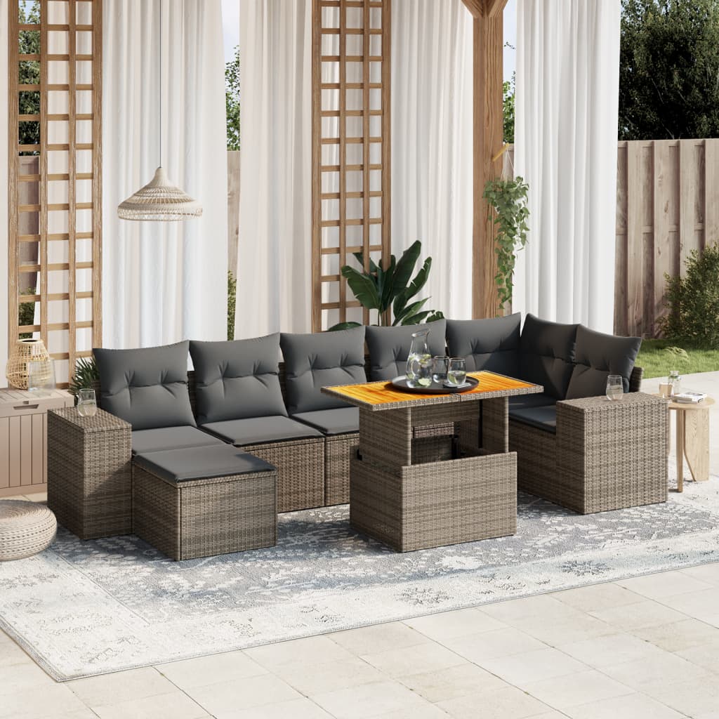 Salon de jardin 8 pcs avec coussins gris résine tressée