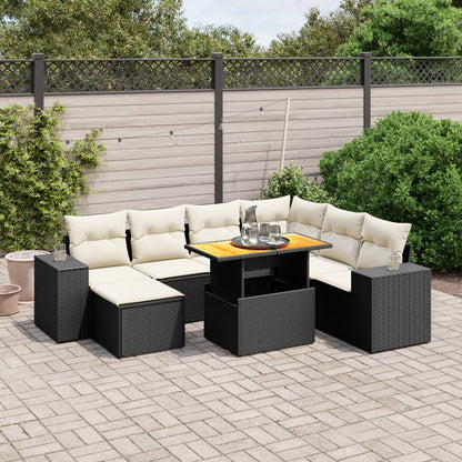 Salon de jardin 8 pcs avec coussins noir résine tressée