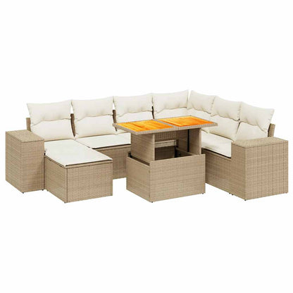 Salon de jardin avec coussins 8 pcs beige résine tressée