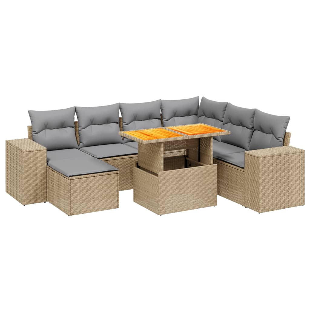 Salon de jardin avec coussins 8 pcs beige résine tressée