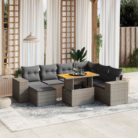 Salon de jardin 8 pcs avec coussins gris résine tressée