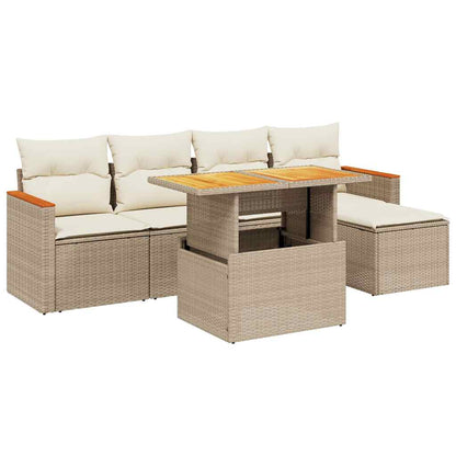 Salon de jardin avec coussins 6 pcs beige résine tressée