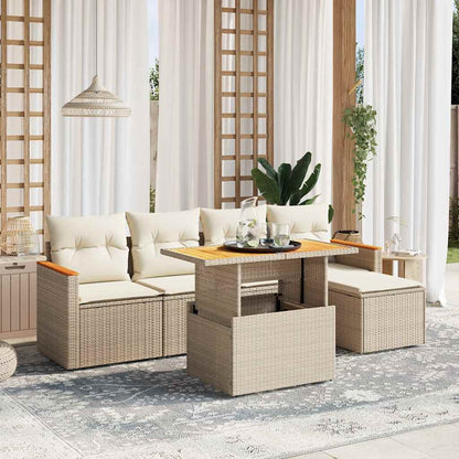 Salon de jardin avec coussins 6 pcs beige résine tressée