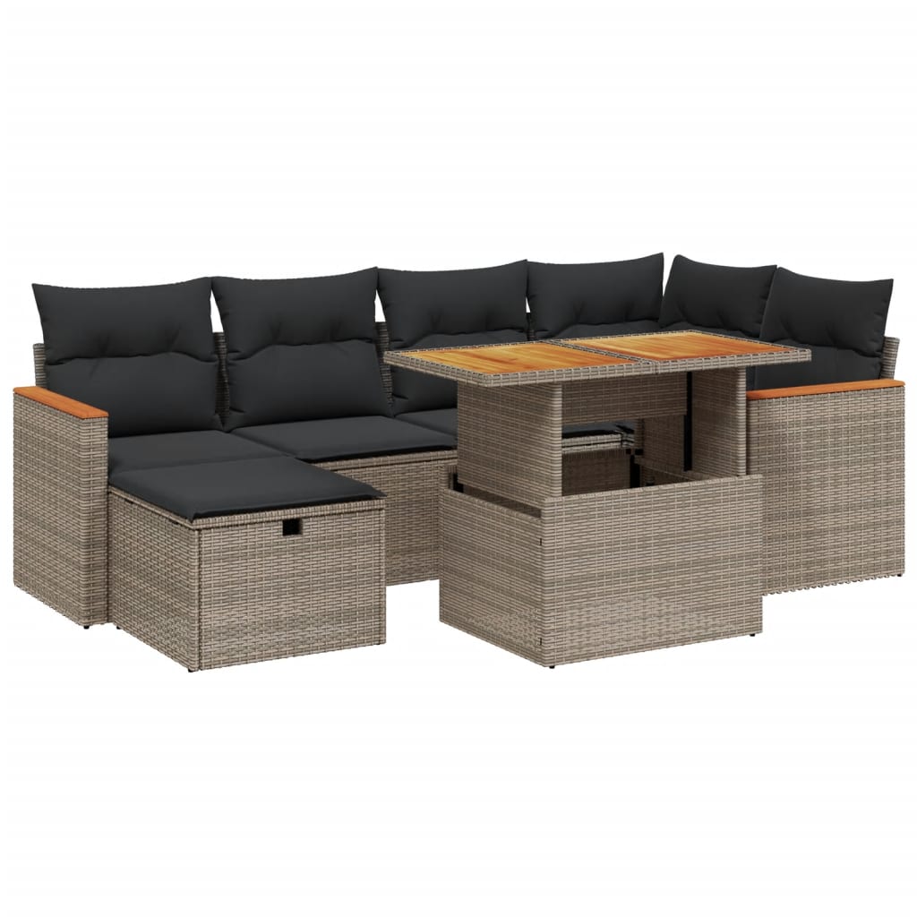 Salon de jardin avec coussins 7 pcs gris résine tressée