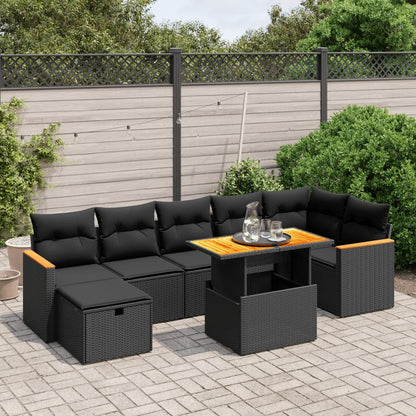 Salon de jardin 8 pcs avec coussins noir résine tressée