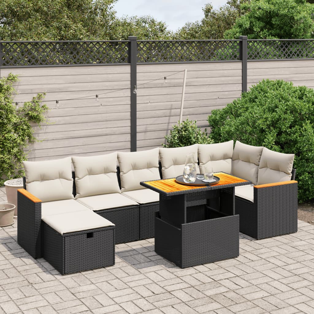 Salon de jardin 8 pcs avec coussins noir résine tressée