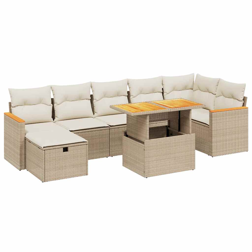 Salon de jardin avec coussins 8 pcs beige résine tressée