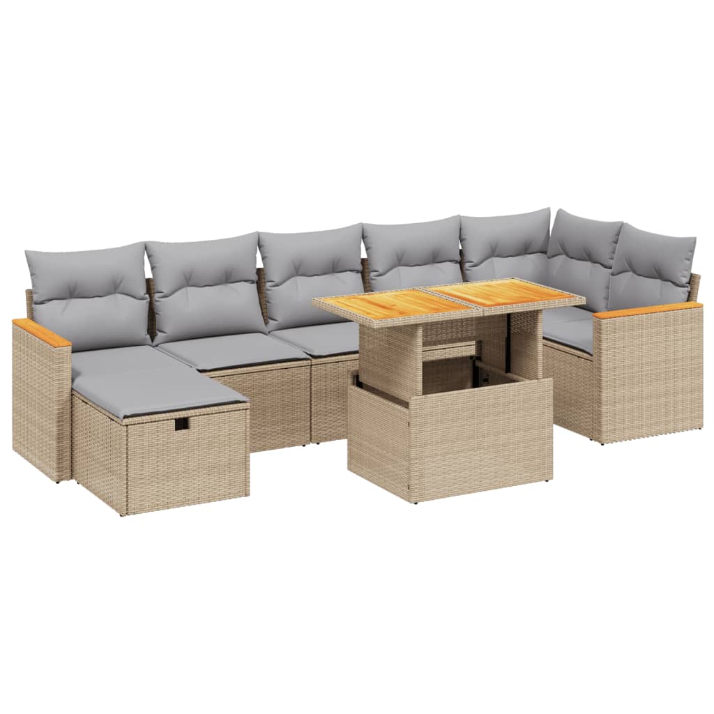 Salon de jardin avec coussins 8 pcs beige résine tressée