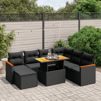 Salon de jardin 8 pcs avec coussins noir résine tressée