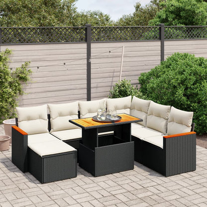 Salon de jardin 8 pcs avec coussins noir résine tressée