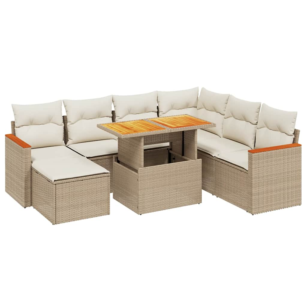 Salon de jardin avec coussins 8 pcs beige résine tressée