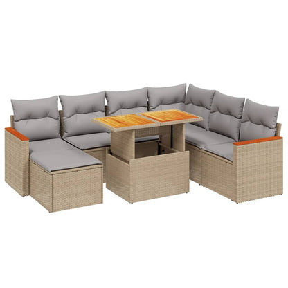 Salon de jardin avec coussins 8 pcs beige résine tressée