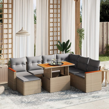 Salon de jardin avec coussins 8 pcs beige résine tressée