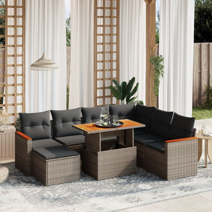 Salon de jardin 8 pcs avec coussins gris résine tressée