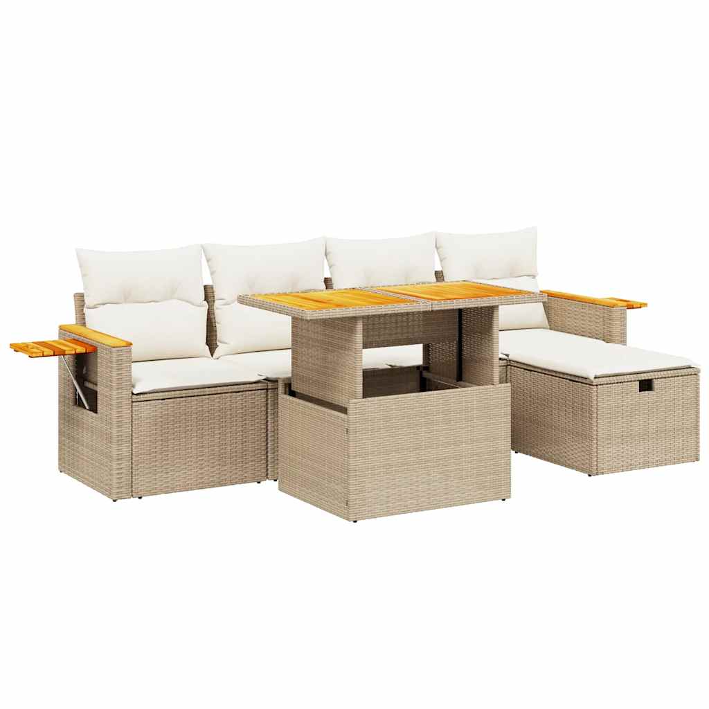 Salon de jardin avec coussins 6 pcs beige résine tressée