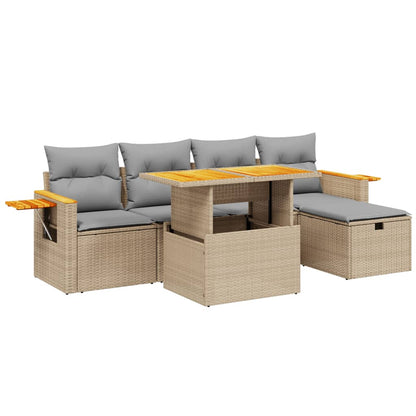 Salon de jardin avec coussins 6 pcs beige résine tressée