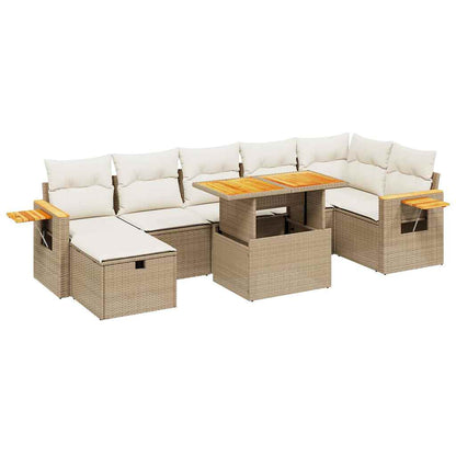 Salon de jardin avec coussins 8 pcs beige résine tressée