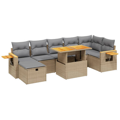 Salon de jardin avec coussins 8 pcs beige résine tressée