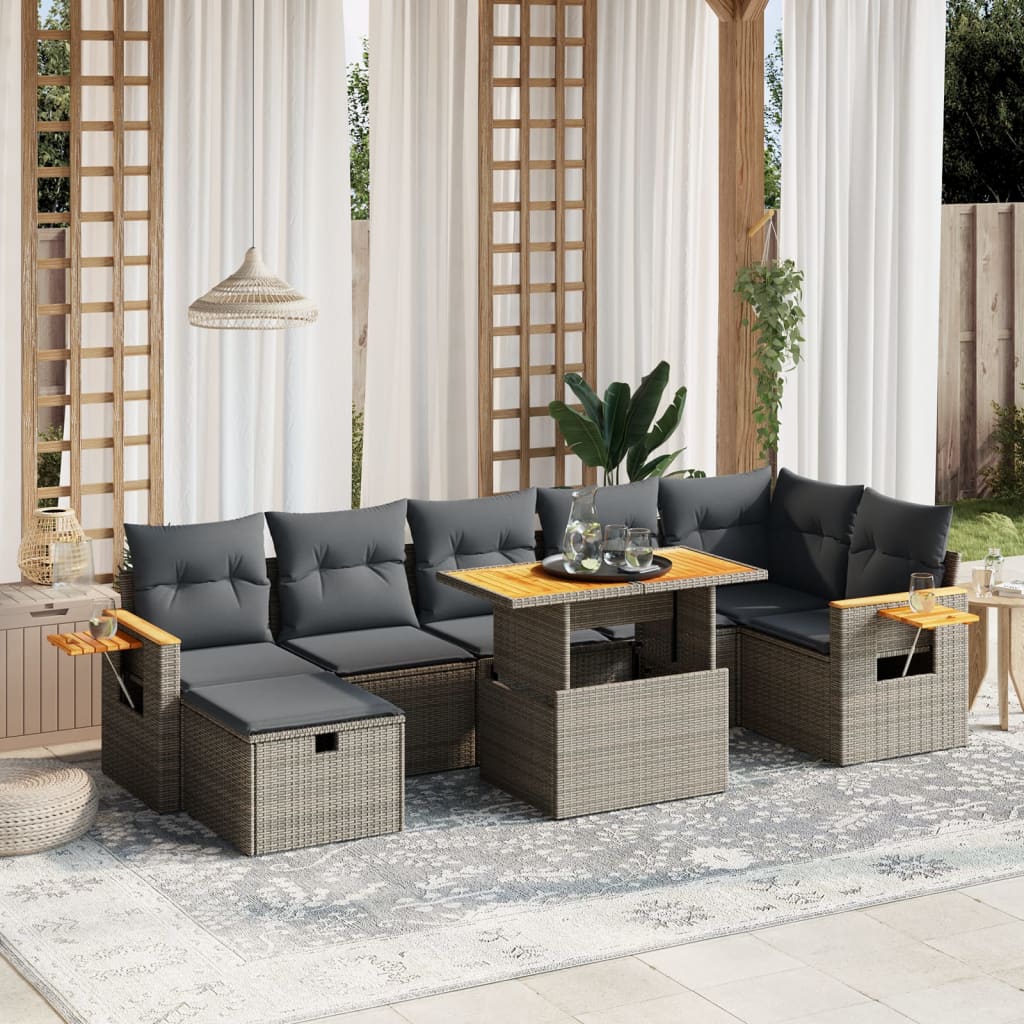 Salon de jardin 8 pcs avec coussins gris résine tressée