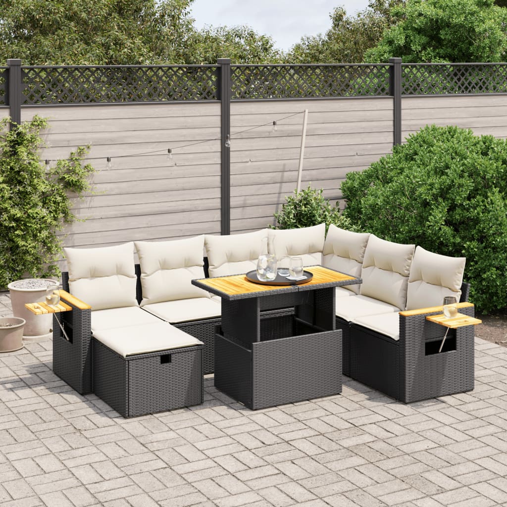 Salon de jardin 8 pcs avec coussins noir résine tressée