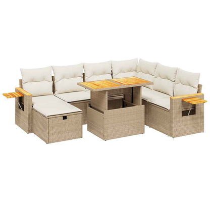 Salon de jardin avec coussins 8 pcs beige résine tressée