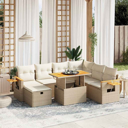 Salon de jardin avec coussins 8 pcs beige résine tressée