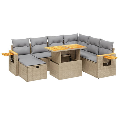 Salon de jardin avec coussins 8 pcs beige résine tressée