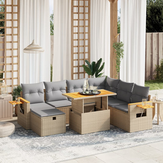 Salon de jardin avec coussins 8 pcs beige résine tressée