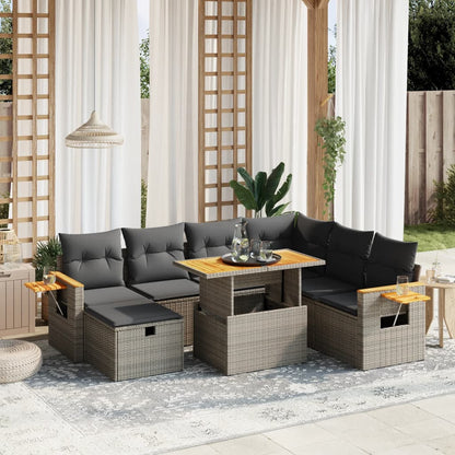 Salon de jardin 8 pcs avec coussins gris résine tressée