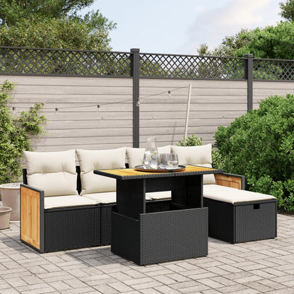 Salon de jardin 6 pcs avec coussins noir résine tressée