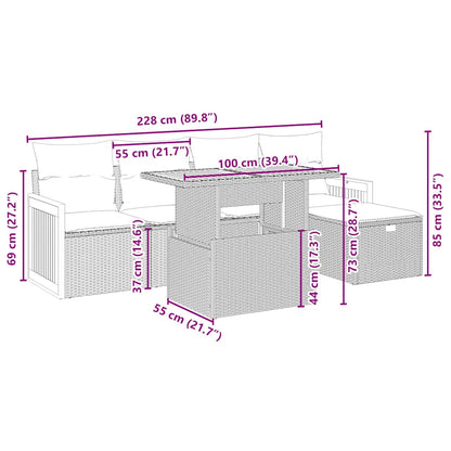 Salon de jardin avec coussins 6 pcs beige résine tressée