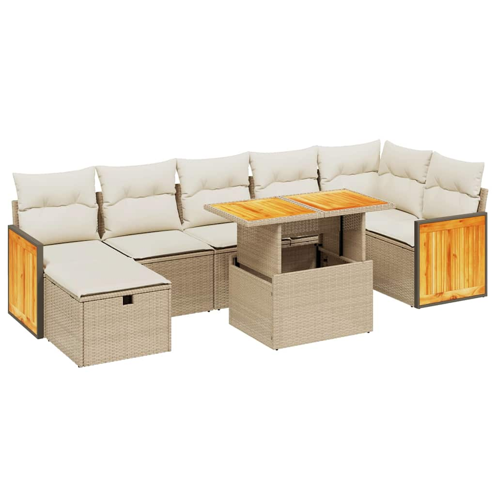 Salon de jardin avec coussins 8 pcs beige résine tressée