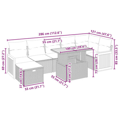 Salon de jardin avec coussins 8 pcs beige résine tressée