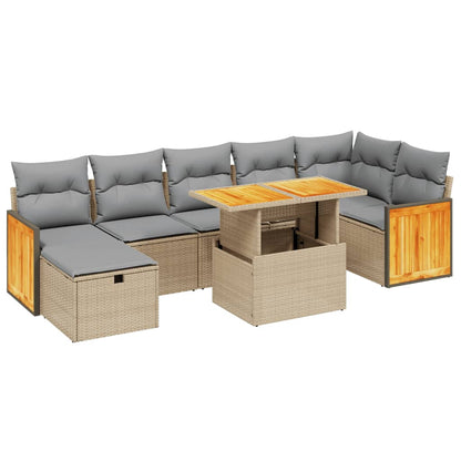 Salon de jardin avec coussins 8 pcs beige résine tressée