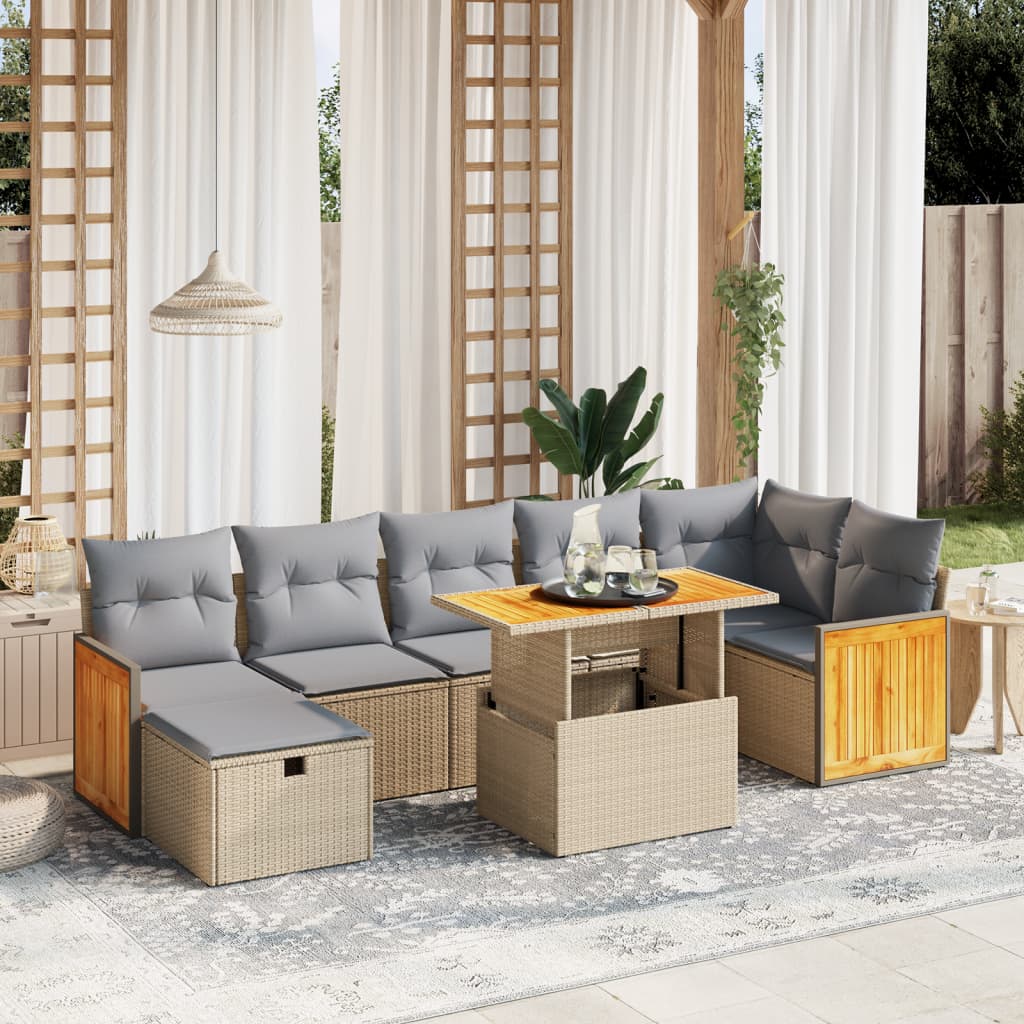 Salon de jardin avec coussins 8 pcs beige résine tressée