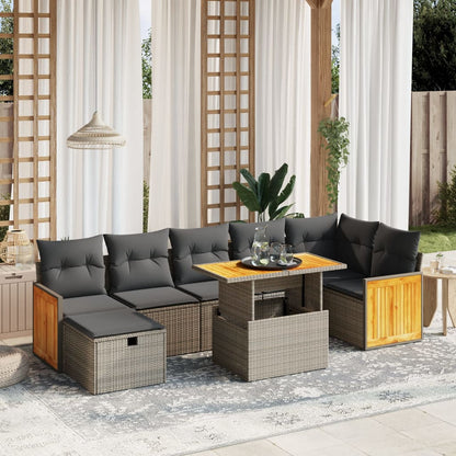 Salon de jardin 8 pcs avec coussins gris résine tressée