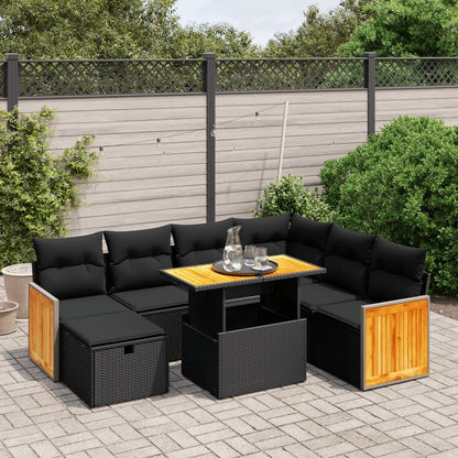 Salon de jardin 8 pcs avec coussins noir résine tressée