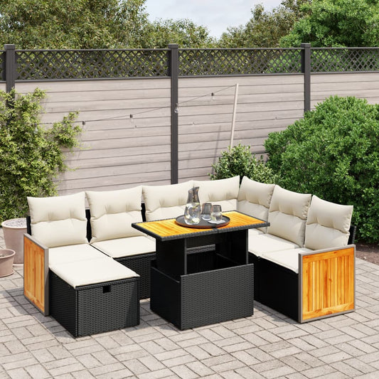 Salon de jardin 8 pcs avec coussins noir résine tressée