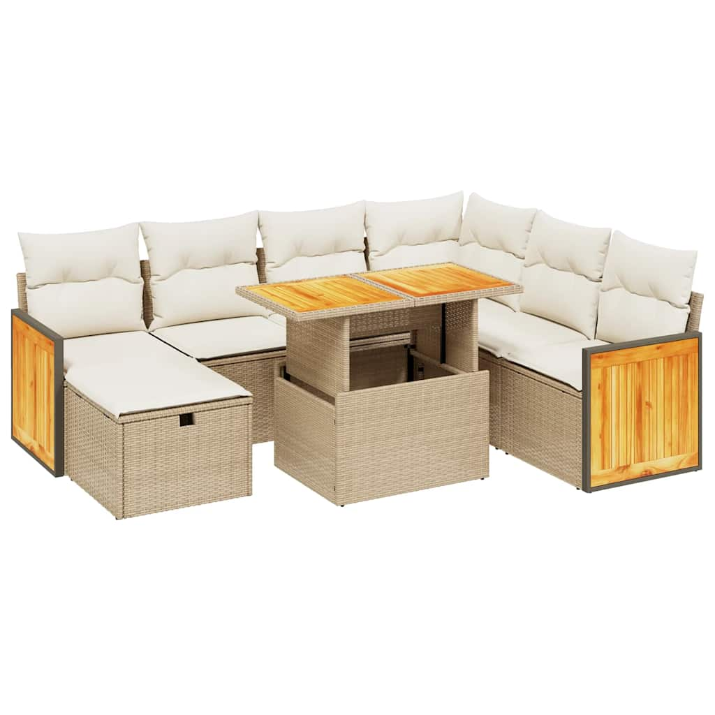 Salon de jardin avec coussins 8 pcs beige résine tressée