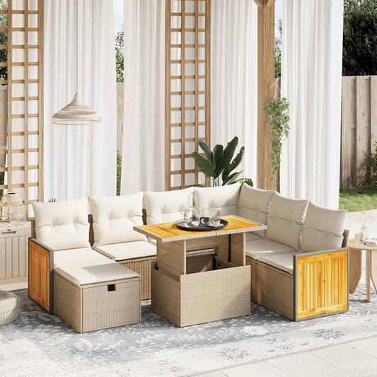 Salon de jardin avec coussins 8 pcs beige résine tressée